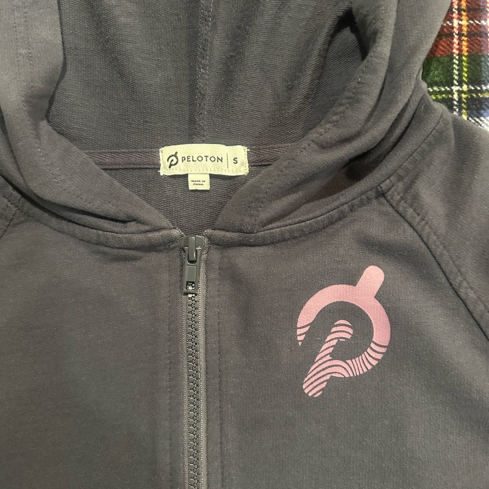 Peloton Dark Gray Full-Zip Hoodie with Pink Logo and Matching Tank